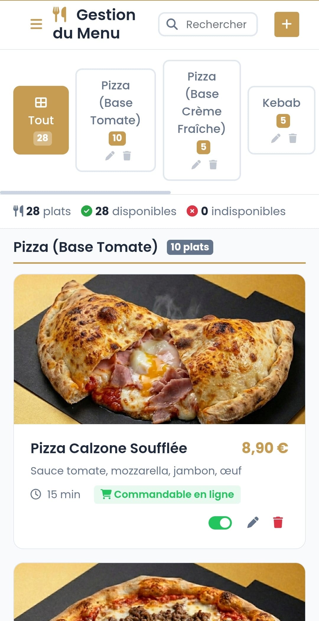 Hweb App - Gestion du menu